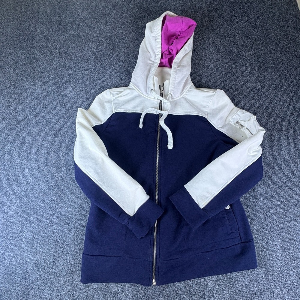Lauren Ralph Lauren Hoodie Womens Medium Navy White Cotton Drawstring Full Zip